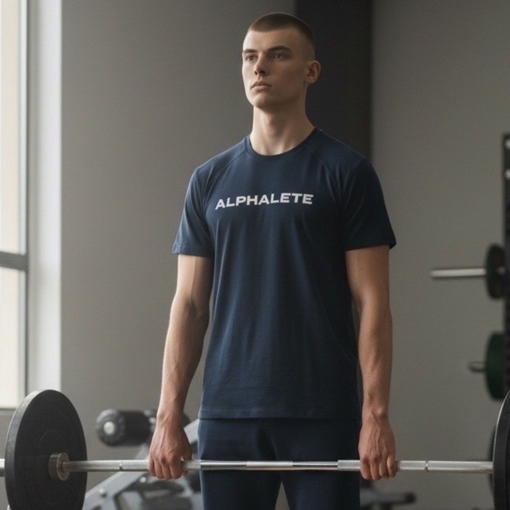 Alphalete Mens Navy Blue Mesh Back Performance Training T-Shirt Size Medium